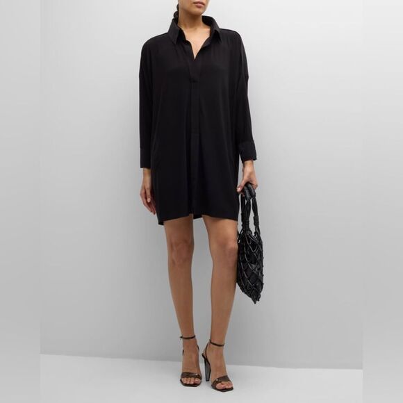 Norma Kamali Boxy Coverup Beach Shirt Tunic Dress Large Black Stretch Jersey - Picture 3 of 13